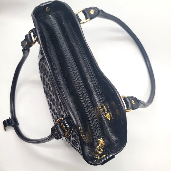 Marino Orlandi Black Embossed Leather Satchel Shoulder Bag Goldtone Zipper Italy - Picture 4 of 16